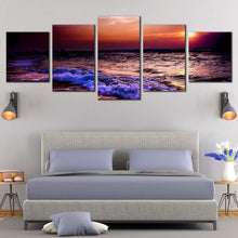 Load image into Gallery viewer, Ocean Sunset Canvas Print Blue Purple Sea Waves Canvas Set Orange Ocean Sky  5 Piece Canvas Wall Art For Your Bedroom

