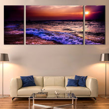 Load image into Gallery viewer, Ocean Sunset Canvas Print Blue Purple Sea Waves Canvas Set Orange Ocean Sky  3 Piece Canvas Wall Art In Living Room
