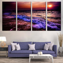 Load image into Gallery viewer, Ocean Sunset Canvas Print Blue Purple Sea Waves Canvas Set Orange Ocean Sky  4 Piece Canvas Wall Art In Living Room
