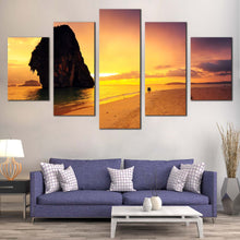 Load image into Gallery viewer, Ocean  Sunset  Canvas  Wall  Art  Brown  Sand  Beach  Sea    5  Piece  Canvas  Print  Yellow  Sky  Ocean  Rocks  Multi  Canvas For Living Room
