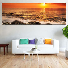 Load image into Gallery viewer, Ocean  Sunset  Canvas  Wall  Art  Ocean  Rock  Boulders  Living  Room  1  Piece  Canvas  Print  Yellow  Sunset  at  Sea  Canvas For Living Room
