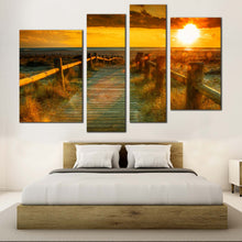 Load image into Gallery viewer, Ocean Sunset Canvas Wall Art Orange Ocean Beach  4 Piece Canvas Yellow Cloudy Sky Canvas Print 
