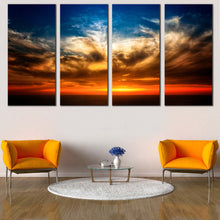 Load image into Gallery viewer, Ocean Sunset Canvas Wall Art Orange Ocean Sky 4 Piece Multi Panel Canvas Dramatic Cloudy Blue Sky Seascape Canvas Print In Living Room
