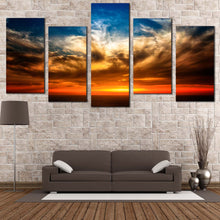 Load image into Gallery viewer, Ocean Sunset Canvas Wall Art Orange Ocean Sky 5 Piece Multi Panel Canvas Dramatic Cloudy Blue Sky Seascape Canvas Print 
