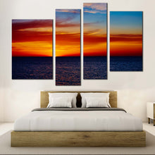 Load image into Gallery viewer, Ocean Sunset Canvas Wall Art Red Orange Cloudy Sky Bedoom 4 Piece Canvas Blue Coast Of The Sea Canvas Print
