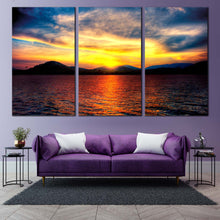 Load image into Gallery viewer, Ocean Sunset Canvas Wall Art Thailand Ocean Multiple Canvas Yellow Orange Ocean Mountains  3 Piece Canvas Print For Bedroom
