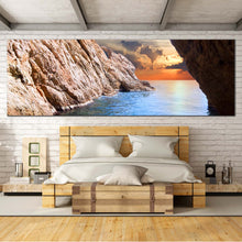 Load image into Gallery viewer, Ocean  Sunset  Canvas  Wall  Art  Yellow  Cloudy  Sunrise  Canvas  Artwork  Looking  Out  Cave  Ocean  Bedroom  1  Piece  Canvas  Print For Bedroom
