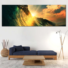 Load image into Gallery viewer, Ocean  Waves  Canvas  Wall  Art  Green  Wave  Falling  1  Piece  Multiple  Canvas  Wave  at  Yellow  Sunset  Canvas  Set For Living Room
