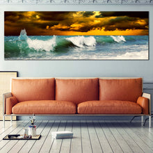 Load image into Gallery viewer, Ocean  Waves  Canvas  Wall  Art  Yellow  Cloudy  Sky  Seascape  Living  Room  1  Piece  Canvas  Green  Sea  Waves  Canvas  Print For Living Room
