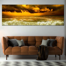 Load image into Gallery viewer, Ocean  Waves  Canvas  Wall  Art  Yellow  Cloudy  Sky  Seascape  Storm  Living  Room  1  Piece  Canvas  Sea  Green  Waves  Canvas  Print In Living Room
