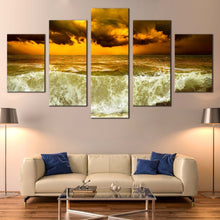 Load image into Gallery viewer, Ocean  Waves  Canvas  Wall  Art  Yellow  Cloudy  Sky  Seascape  Storm  Living  Room  5  Piece  Canvas  Sea  Green  Waves  Canvas  Print For Living room
