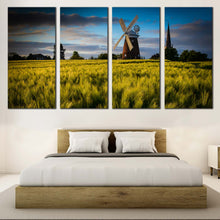 Load image into Gallery viewer, Old Windmill Canvas Wall Art Cloudy Blue Sky English Windmill  4 Piece Canvas For Bedroom

