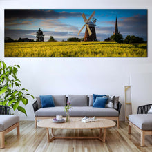 Load image into Gallery viewer, Old  Windmill  Canvas  Wall  Art  Cloudy  Blue  Sky  English  Windmill  Living  Room  Panoramic  Canvas  Green  Field  Windmill  Scenery  Canvas  Print For Living Room
