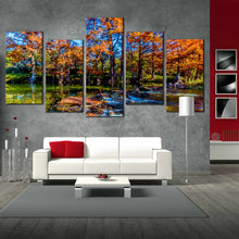 Load image into Gallery viewer, Orange Trees Guadalupe River Fall 5 Panel Canvas Art Print In Your Living Room
