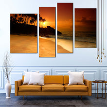 Load image into Gallery viewer, Orange red sunset seascape sri lanka palm trees 4 Piece wall art home decor 
