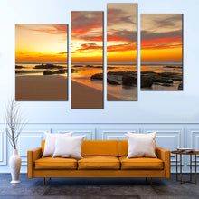 Load image into Gallery viewer, Orange yellow sunset seascape 4 Piece wall art home decor 
