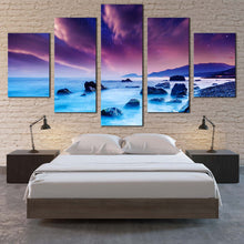 Load image into Gallery viewer, Overcast  Sky  Canvas  Print  Blue  Sunset  Ocean  Rock  5  Piece  Multiple  Canvas  Beautiful  Purple  Europe  Ocean  Canvas  Wall  Art For Bedroom
