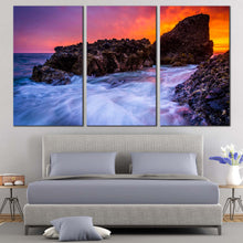 Load image into Gallery viewer, Pacific Ocean Canvas Wall Art Blue Waves Rocks Ocean Multi Canvas California Wood Cove Canvas Set For  Bedroom
