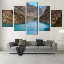 Load image into Gallery viewer, Pakistan  Lake  Canvas  Wall  Art  Blue  Attabad  Lake  Living  Room  5  Piece  Canvas  Set  Brown  Ocean  Mountain  Canvas  Print In Living Room
