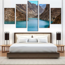 Load image into Gallery viewer, Pakistan  Mountains  Canvas  Wall  Art  Blue  Attabad  Lake  5  Piece  Canvas  Print  Brown  Ocean  Mountains    Canvas  Set For Bedroom
