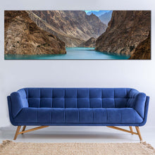 Load image into Gallery viewer, Pakistan  Mountains  Canvas  Wall  Art  Blue  Attabad  Lake  Living  Room  1  Piece  Canvas  Print  Brown  Ocean  Mountains  Canvas  Set In Living Room
