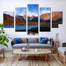 Load image into Gallery viewer, Pangong  Lake  Tibet  Mountains  5  piece  canvas  print In Living room
