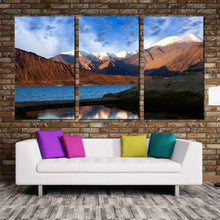 Load image into Gallery viewer, Pangong Tibet Lake Mountains triptych canvas wall art For Living Room
