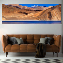 Load image into Gallery viewer, Pangong  Tso  Canvas  Wall  Art  Brown  Ladakh  Ocean  Mountains  Living  Room  1  Piece  Canvas  India  Blue  Tibet  Mountain  Lake  Canvas  Artwork  Leh  Ladakh  Jammu  Landscape  Wide  Canvas For Living Room
