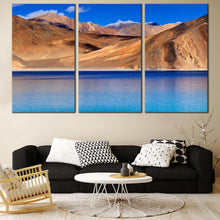 Load image into Gallery viewer, Pangong Tso Canvas Wall Art Brown Ladakh Ocean Mountains  3 Piece Canvas India Blue Tibet Mountain Lake Multi Canvas Leh Ladakh Jammu Landscape Canvas Set In Living room
