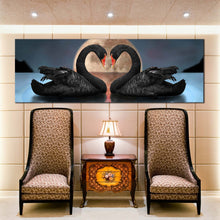 Load image into Gallery viewer, Panoramic  wall  art  Black  Swans  Make  Up  A  Heart  Reflected  On  Water In Living Room
