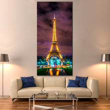 Load image into Gallery viewer, Paris  France  Canvas  Wall  Art  Dramatic  Purple  Clouds  Paris  Cityscape  Canvas  Print  Yellow  Eiffel  Tower  Living  Room  1  Piece  Canvas For Living Room
