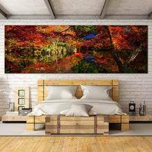Load image into Gallery viewer, Park  River  Canvas  Wall  Art  Blue  Sky  Daigoji  Temple  Bedroom  1  Piece  Canvas  Print  Kayoto  Japan  Red  Green  Trees  Multi  Panel  Canvas For Bedroom
