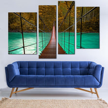 Load image into Gallery viewer, Park River Canvas Wall Art Green Sea Bridge Forest Canvas Set Brown Suspension Bridge  4 Piece Canvas Print 
