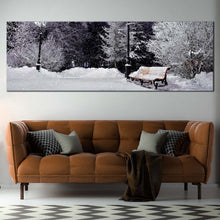 Load image into Gallery viewer, Park  Scenery  Canvas  Print  White  Snow  Bench  Park  Living  Room  1  Piece  Canvas  Wall  Art  Grey  Snow  Covered  Trees  Forest  Canvas  Artwork In Living Room
