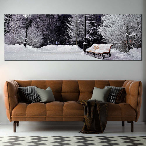 Park  Scenery  Canvas  Print  White  Snow  Bench  Park  Living  Room  1  Piece  Canvas  Wall  Art  Grey  Snow  Covered  Trees  Forest  Canvas  Artwork In Living Room