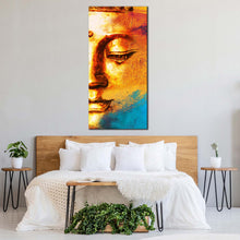 Load image into Gallery viewer, Peaceful Buddha Canvas Wall Art Yellow Buddha Abstract 1 Piece Canvas Golden Buddha Mind Soul Canvas Print In Bedroom
