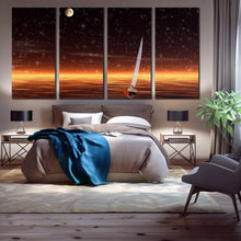 Load image into Gallery viewer, Peaceful Night Sea Sailboat Seascape 4 piece Canvas Print In Bedroom
