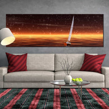 Load image into Gallery viewer, Peaceful  Night  Sea  Sailboat  Seascape  Panoramic  canvas  print In Living Room
