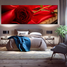 Load image into Gallery viewer, Piano Rose Canvas WallArt Red Rose with Red Cloth 1 Piece Canvas Artwork  Flower on Instrument Canvas Print For Bedroom
