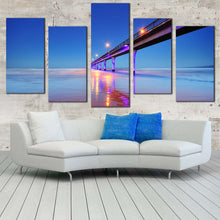 Load image into Gallery viewer, Pier Ocean Canvas Wall Art Blue Sky Christchurch City Seascape Canvas Set Purple New Brighton Pier  5 Piece Multi Canvas 
