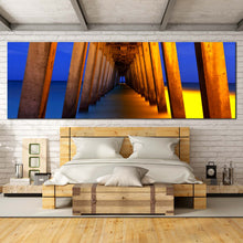 Load image into Gallery viewer, Pier  Ocean  Canvas  Wall  Art  Under  Pier  Blue  Yellow  Sea  Canvas  Orange  Pier  Pillars  Bedroom  1  Piece  Canvas  Print For Bedroom
