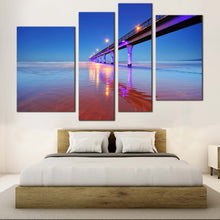 Load image into Gallery viewer, Pier Sea Canvas Wall Art Purple New Brighton Pier  4 Piece Canvas Print Blue Sky Christchurch City Seascape Multi Panel Canvas 

