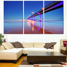 Load image into Gallery viewer, Pier Sea Canvas Wall Art Purple New Brighton Pier  3 Piece Canvas Print Blue Sky Christchurch City Seascape Multi Canvas Artwork For Living Room
