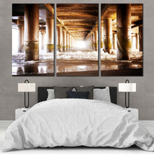 Load image into Gallery viewer, Pier Sea Canvas Wall Art White Ocean Waves Under Pier  3 Piece Canvas Print Brown Pier Pillar Canvas Set For Bedroom
