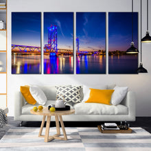 Load image into Gallery viewer, Piscataqua River Bridge New Hampshire At Night 4 panel canvas print In Living Room
