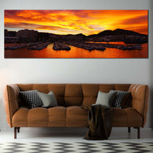 Load image into Gallery viewer, Port  Ocean  Canvas  Print  Yellow  Santurtzi  Sunrise  Ocean  Mountains  Living  Room  1  Piece  Canvas  Yellow  Port  Boats  Mountains  Sunset  Canvas  Wall  Art In LIving Room
