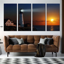 Load image into Gallery viewer, Portland Cliff Beach and Lighthouse ocean canvas wall art For Living room

