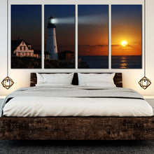 Load image into Gallery viewer, Portland Cliff Lighthouse at Dawn Multi Panel 4 piece Canvas Home Decor For Bedroom
