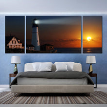 Load image into Gallery viewer, Portland Cliff Lighthouse on the Island triptych wall art for living room decoration tropical photography In Bedroom
