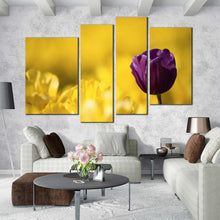 Load image into Gallery viewer, Purple Tulip flower in Yellow fields 4 piece wall decor 
